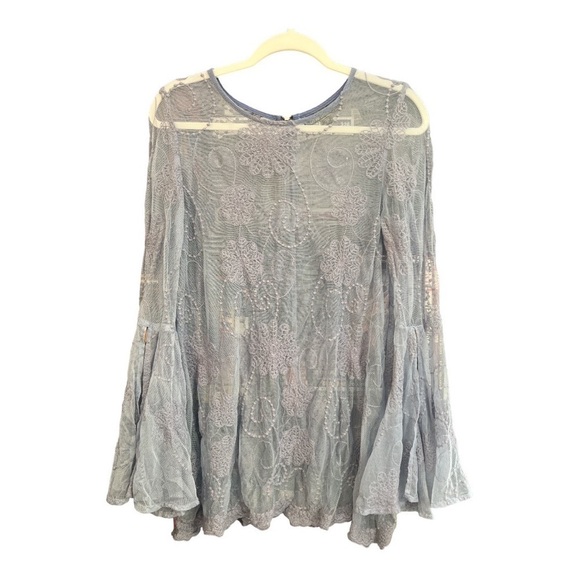 Love Stitch Tops - + Love Stitch Mesh Embroidered Bell Sleeve Boho Gypsy Blouse Size Medium RD1